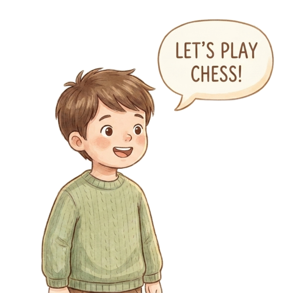 Ilustracja zachęcająca dzieci do wspólnej gry w szachy